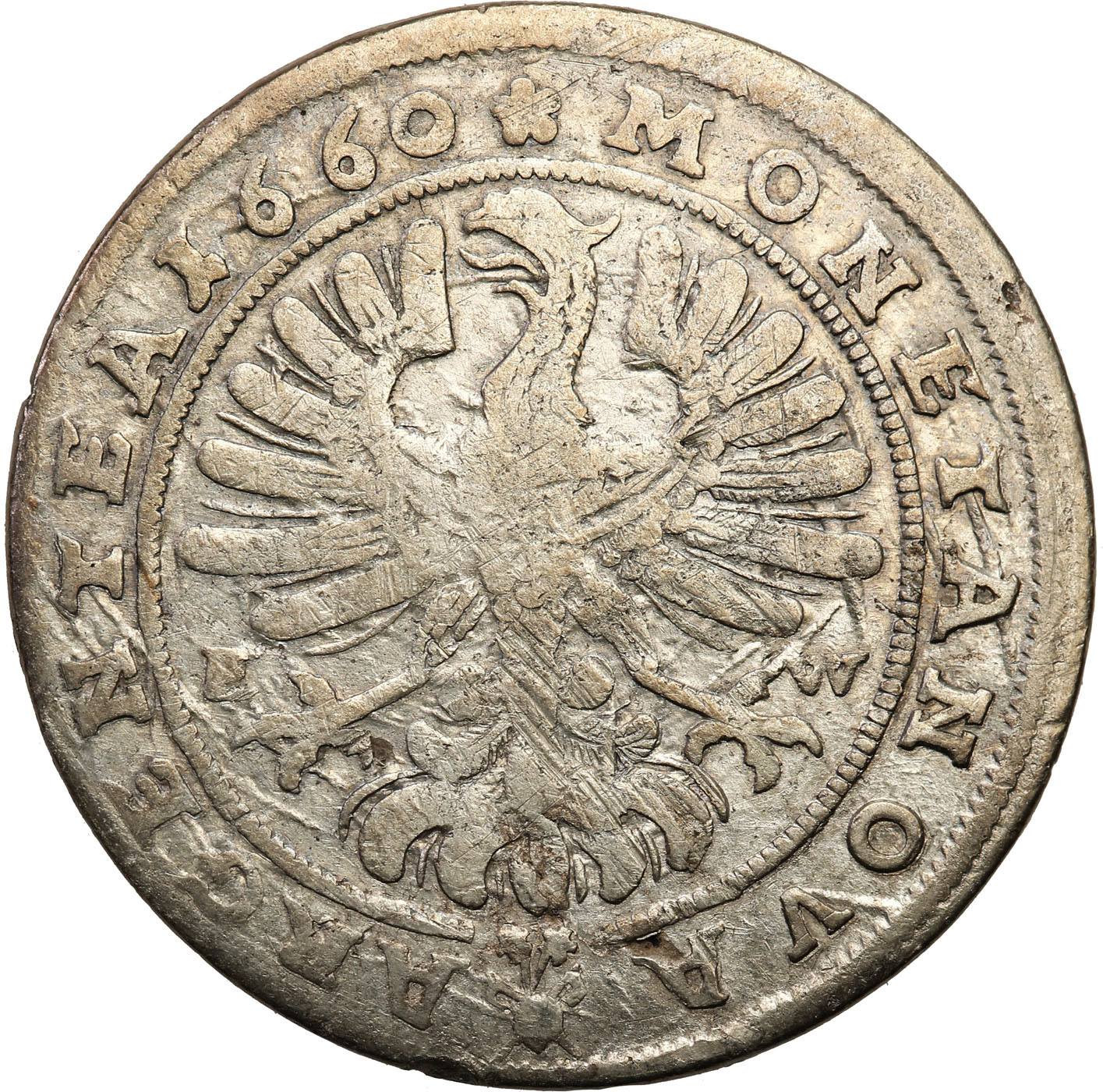 Śląsk, księstwo legnicko-brzesko-wołowskie. Krystian Wołowski. 15 krajcarów 1660, Brzeg – WOL